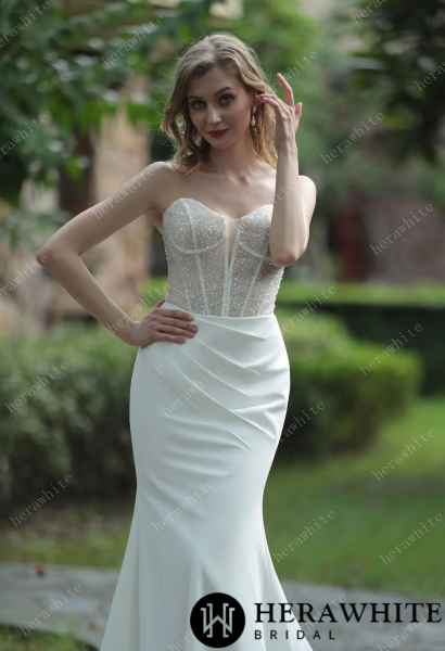 Plunging V-neck Beaded Wedding Dress Wäre Rare