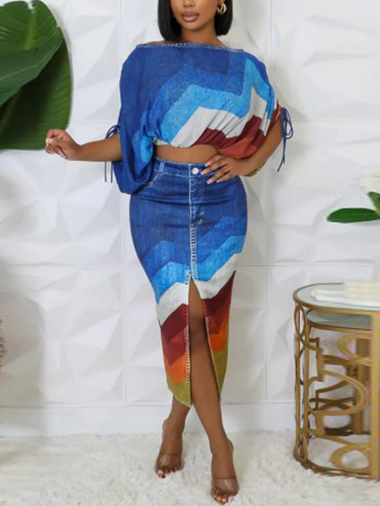 3D PRINT CASUALN SKIRT SET