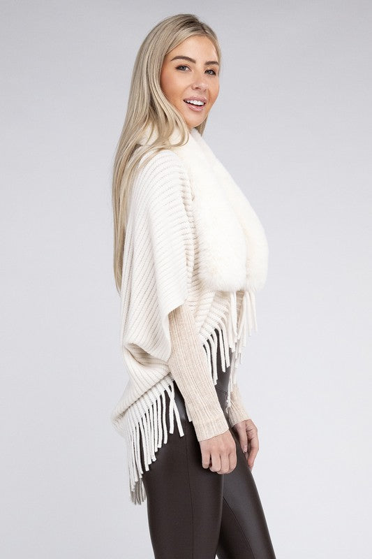 Fur Trim Sweater Open Cardigan