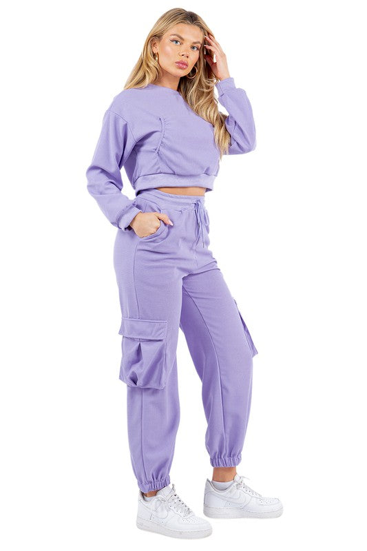 WAFFLED COZY SWEATSUIT