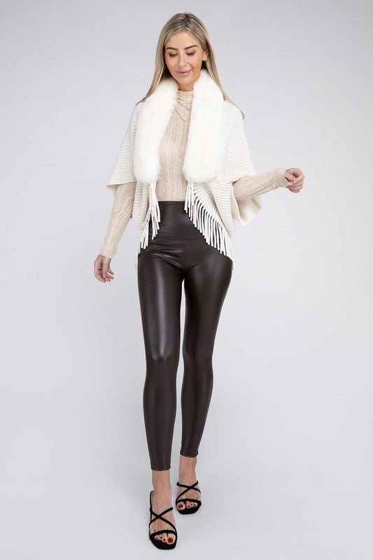 Fur Trim Sweater Open Cardigan