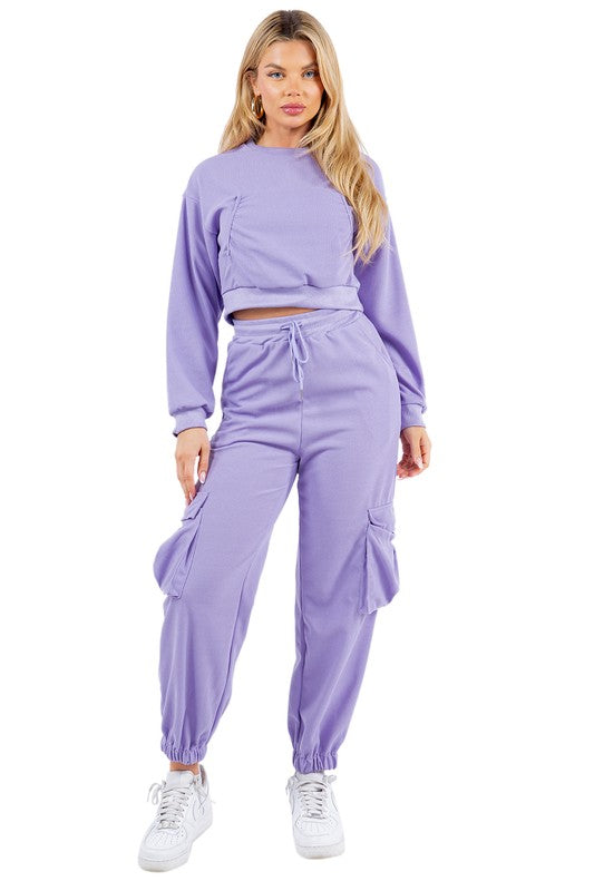 WAFFLED COZY SWEATSUIT
