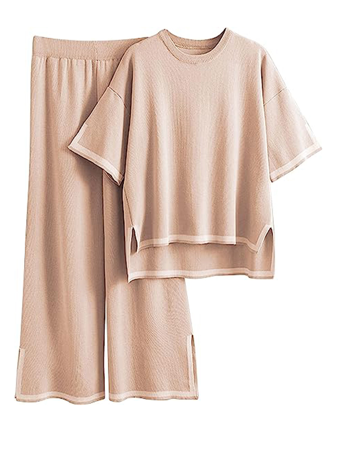 Contrast Knit Pants Set