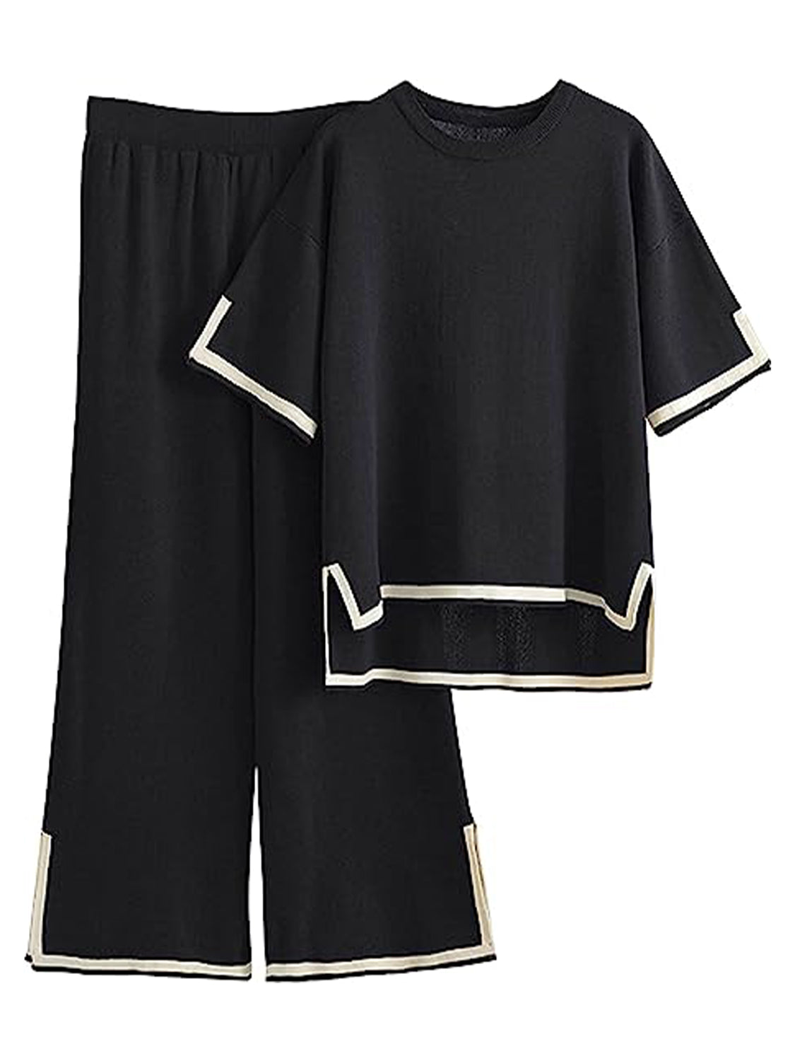 Contrast Knit Pants Set