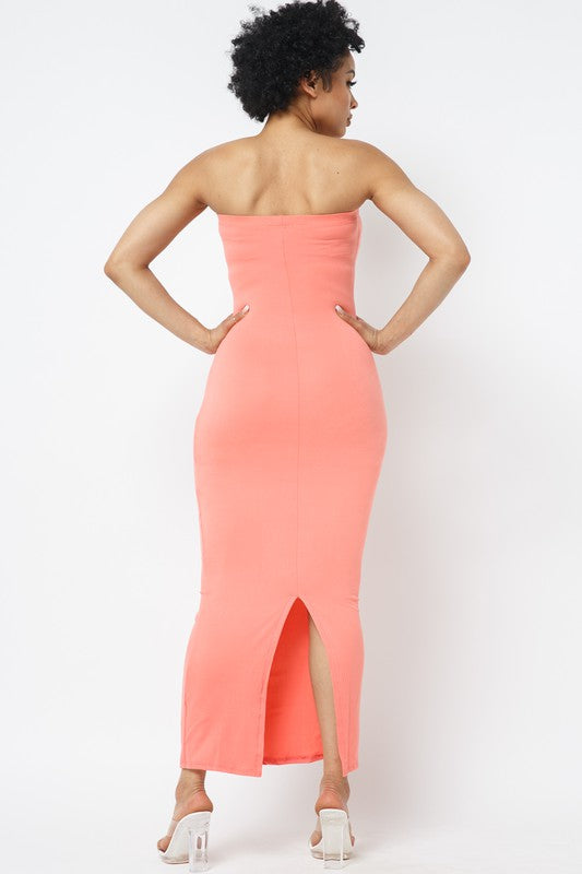 SOLID STRAP LESS DRESS WITH BACK SLIT - Wäre Rare