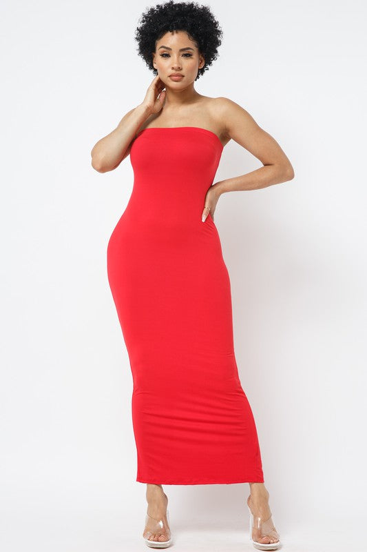 SOLID STRAP LESS DRESS WITH BACK SLIT - Wäre Rare
