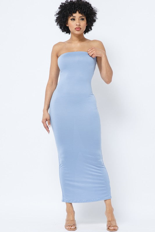 SOLID STRAP LESS DRESS WITH BACK SLIT - Wäre Rare