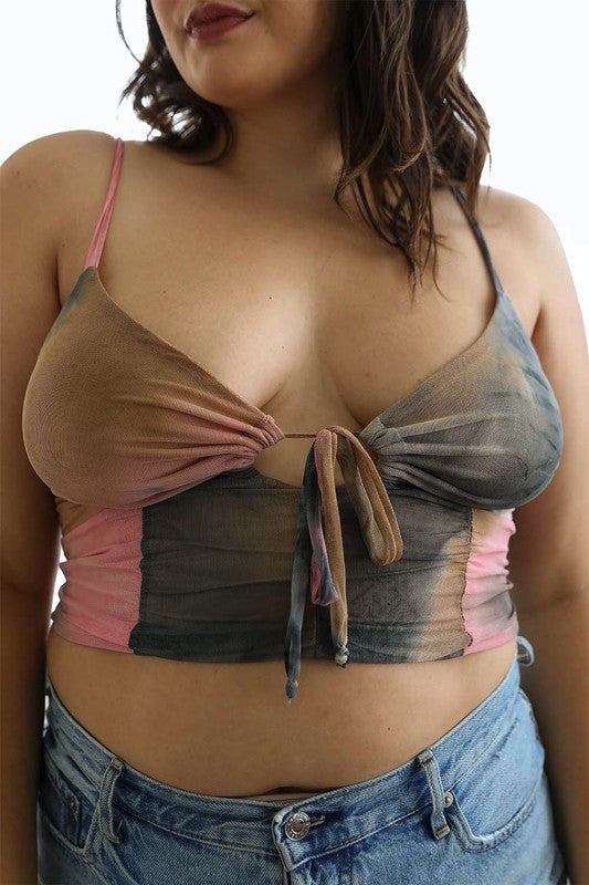 Plus Size Tie Dye Mesh Keyhole Front Brami Top Leto Accessories