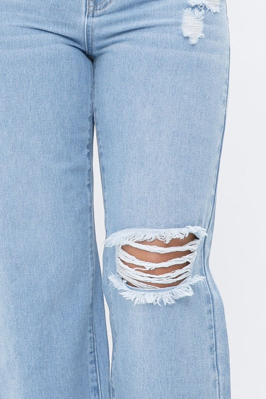 DISTRESS KNEE FLARED DENIM PANTS - Wäre Rare