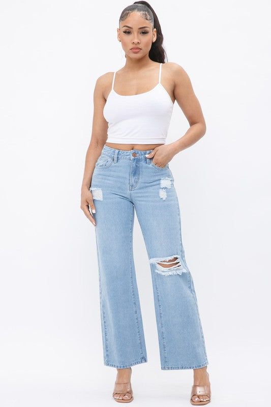 DISTRESS KNEE FLARED DENIM PANTS - Wäre Rare