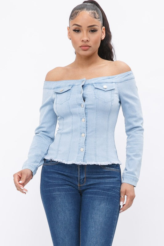 OFF THE SHOULDERS LONG SLEEVE DENIM TOP - Wäre Rare