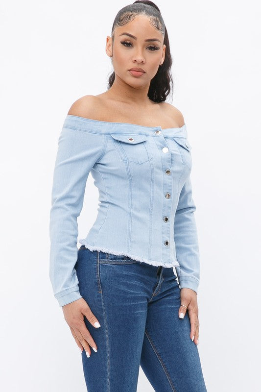 OFF THE SHOULDERS LONG SLEEVE DENIM TOP - Wäre Rare