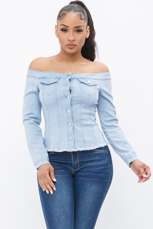 OFF THE SHOULDERS LONG SLEEVE DENIM TOP - Wäre Rare