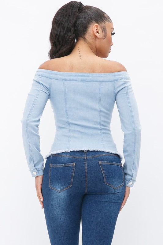 OFF THE SHOULDERS LONG SLEEVE DENIM TOP - Wäre Rare