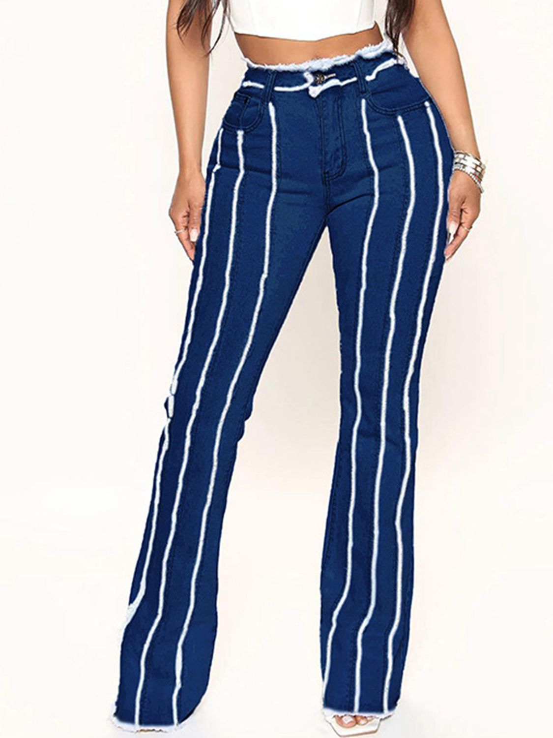 Striped Raw Hem Jeans Wäre Rare