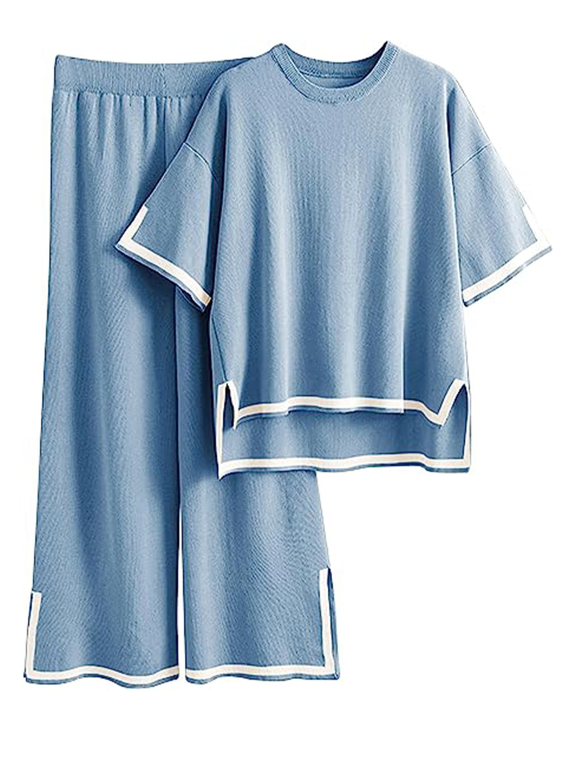 Contrast Knit Pants Set