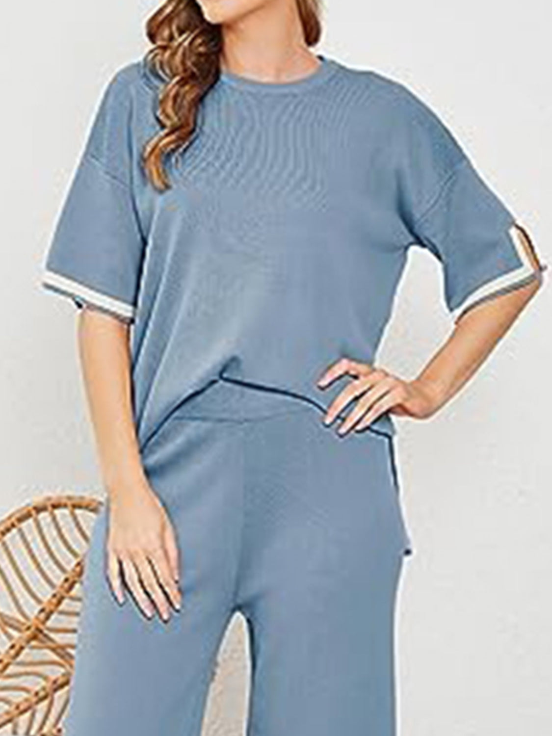 Contrast Knit Pants Set