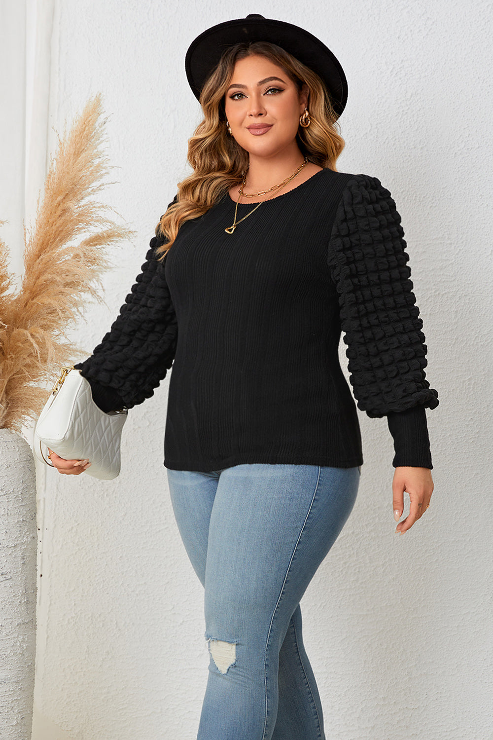 PLUS SIZE LANTERN SLEEVE BLOUSE