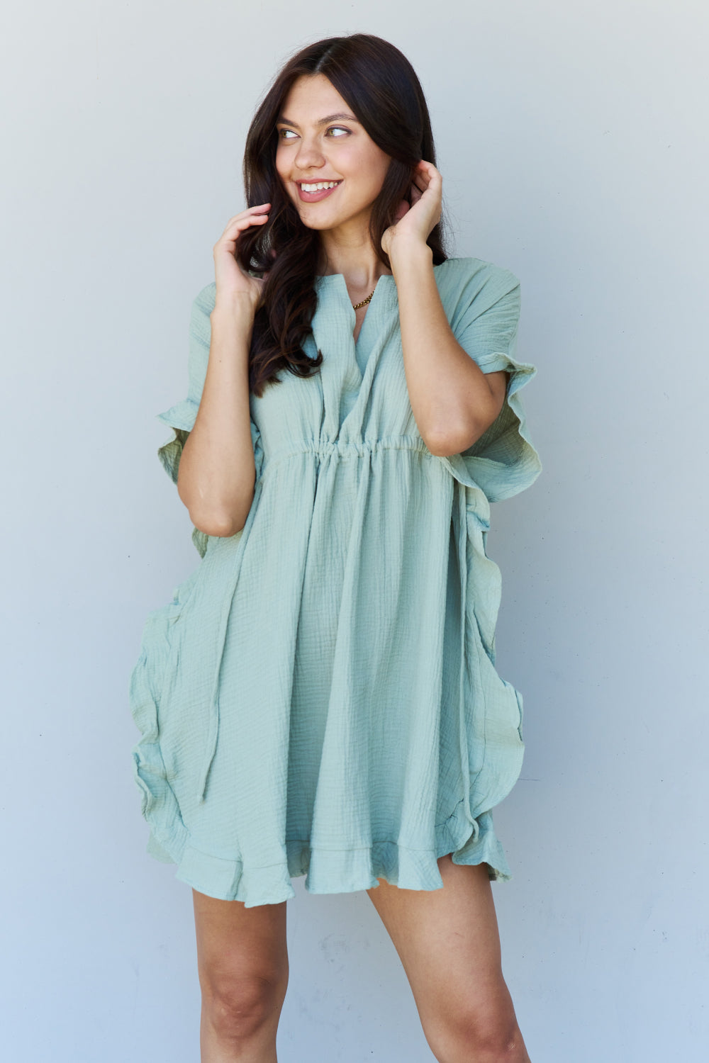 Ruffle Hem Dress with Drawstring Wäre Rare