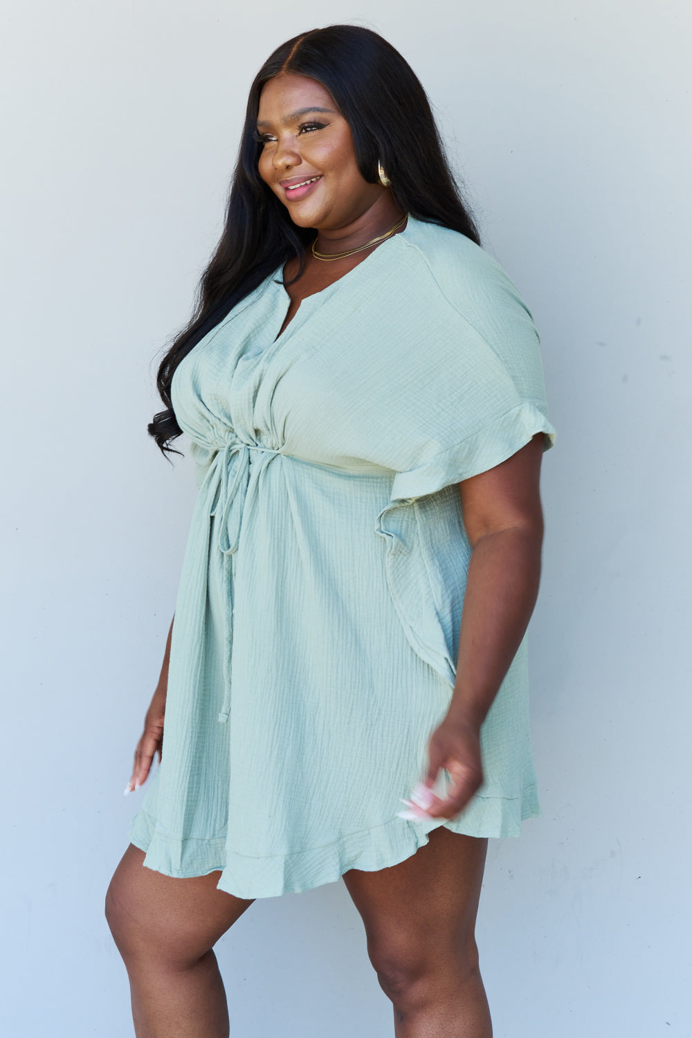 Ruffle Hem Dress with Drawstring Wäre Rare