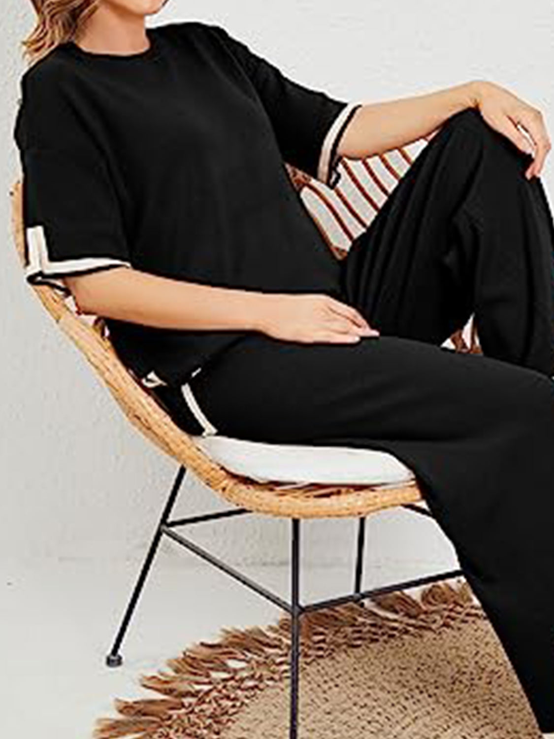 Contrast Knit Pants Set