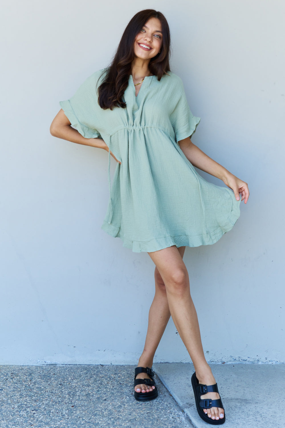 Ruffle Hem Dress with Drawstring Wäre Rare