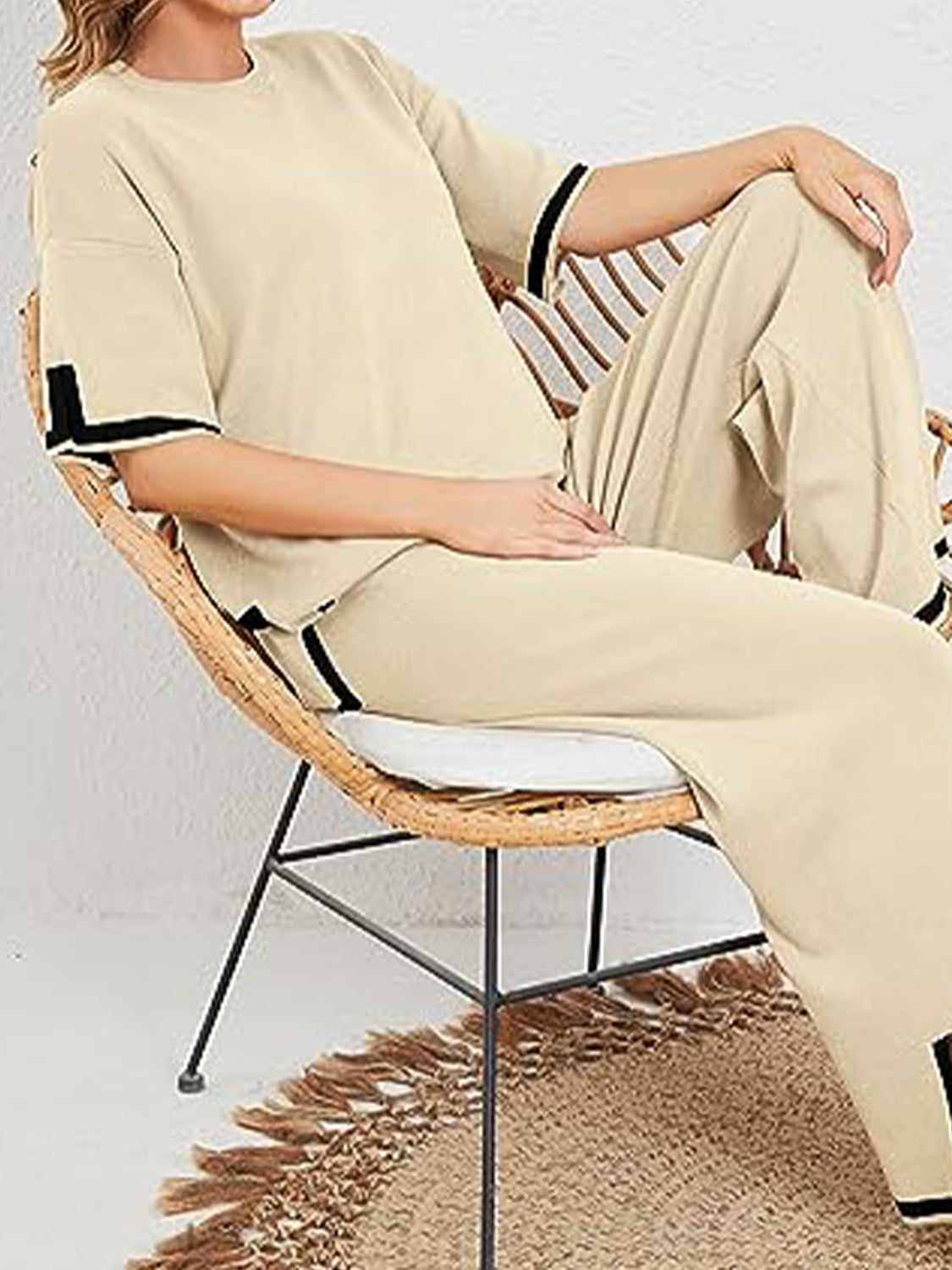 Contrast Knit Pants Set