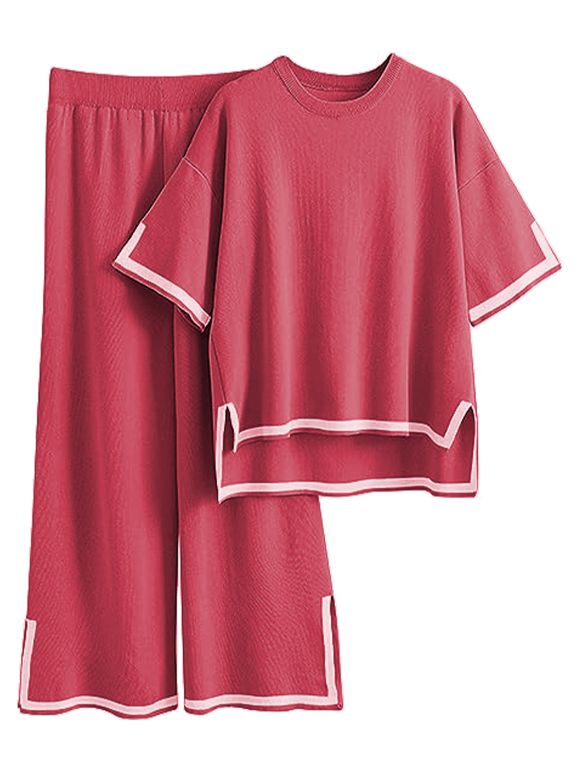 Contrast Knit Pants Set
