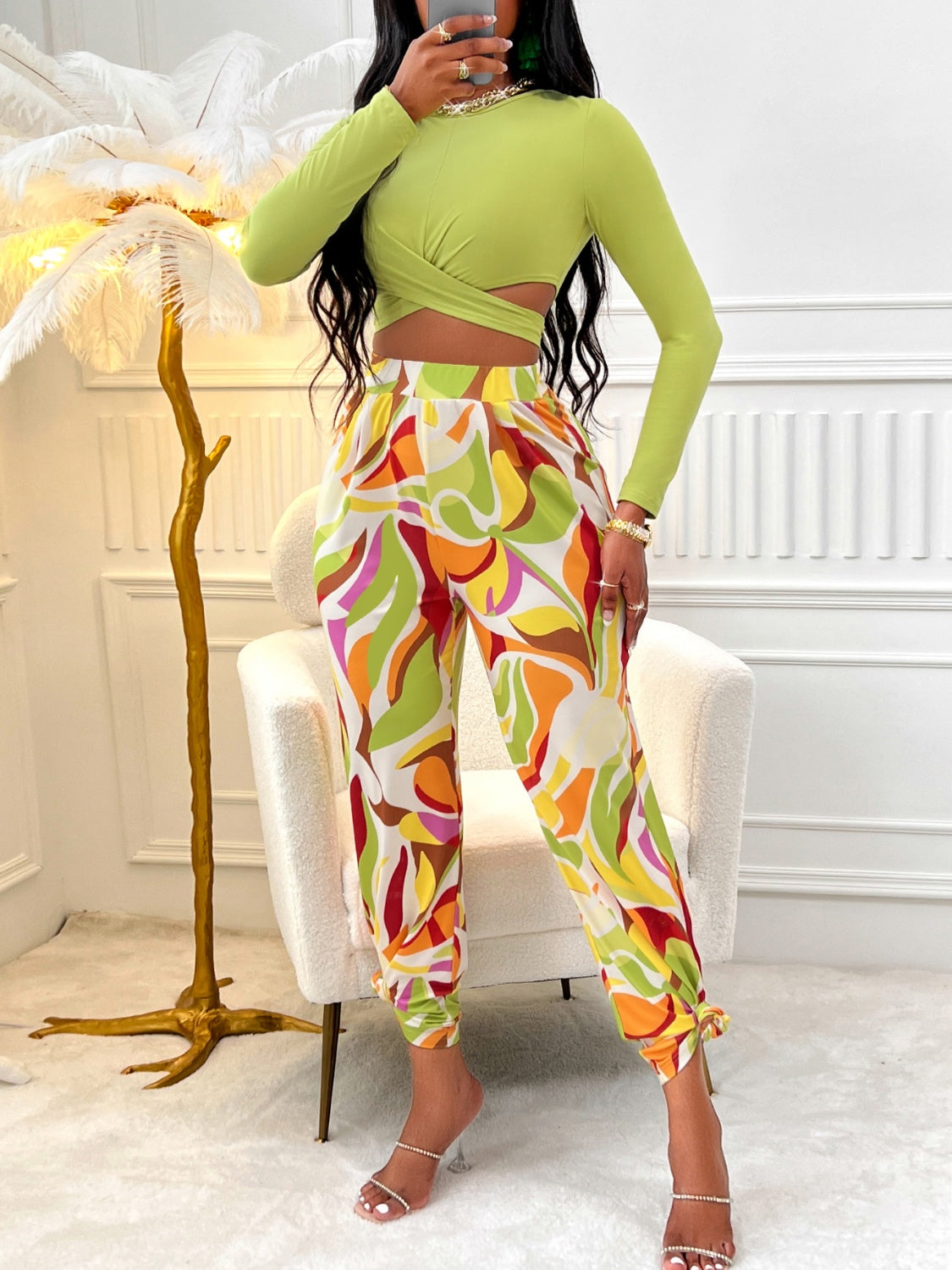 CRISSCROSS TIED TOP PANT SET