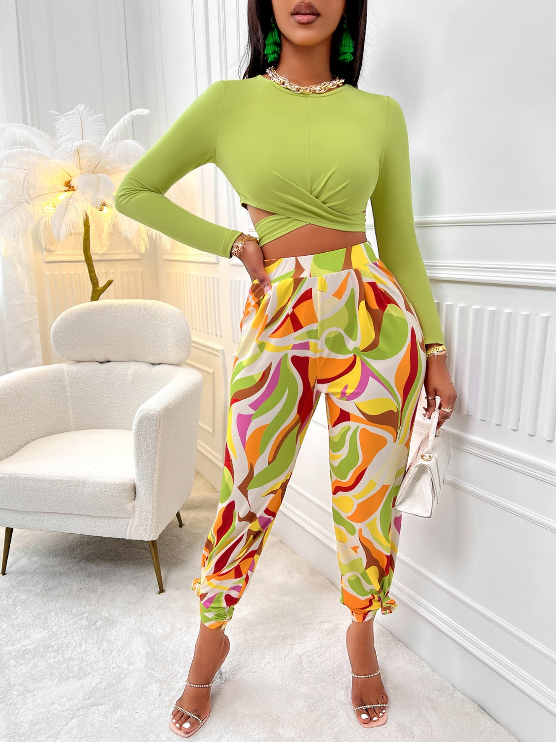 CRISSCROSS TIED TOP PANT SET