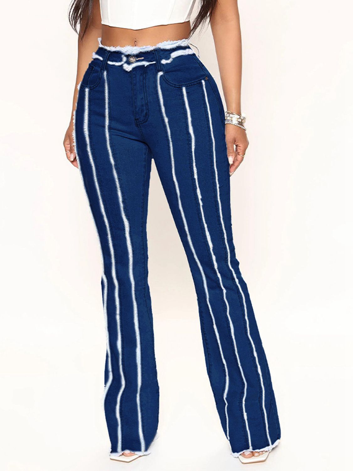 Striped Raw Hem Jeans Wäre Rare