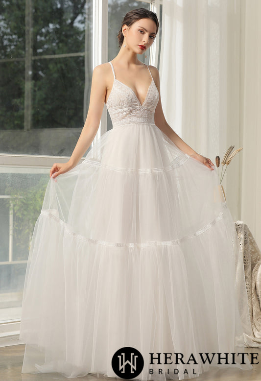 Bohemian Lace Wedding Dress With Criss-Cross Back - Wäre Rare
