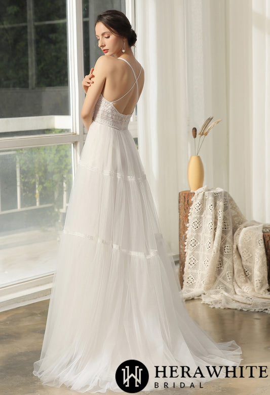 Bohemian Lace Wedding Dress With Criss-Cross Back - Wäre Rare
