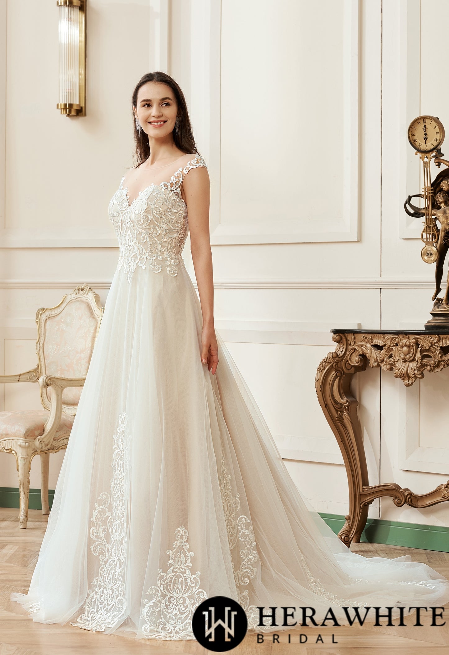 Illusion A-Line Scoop Neckline Lace Bridal Gown - Wäre Rare