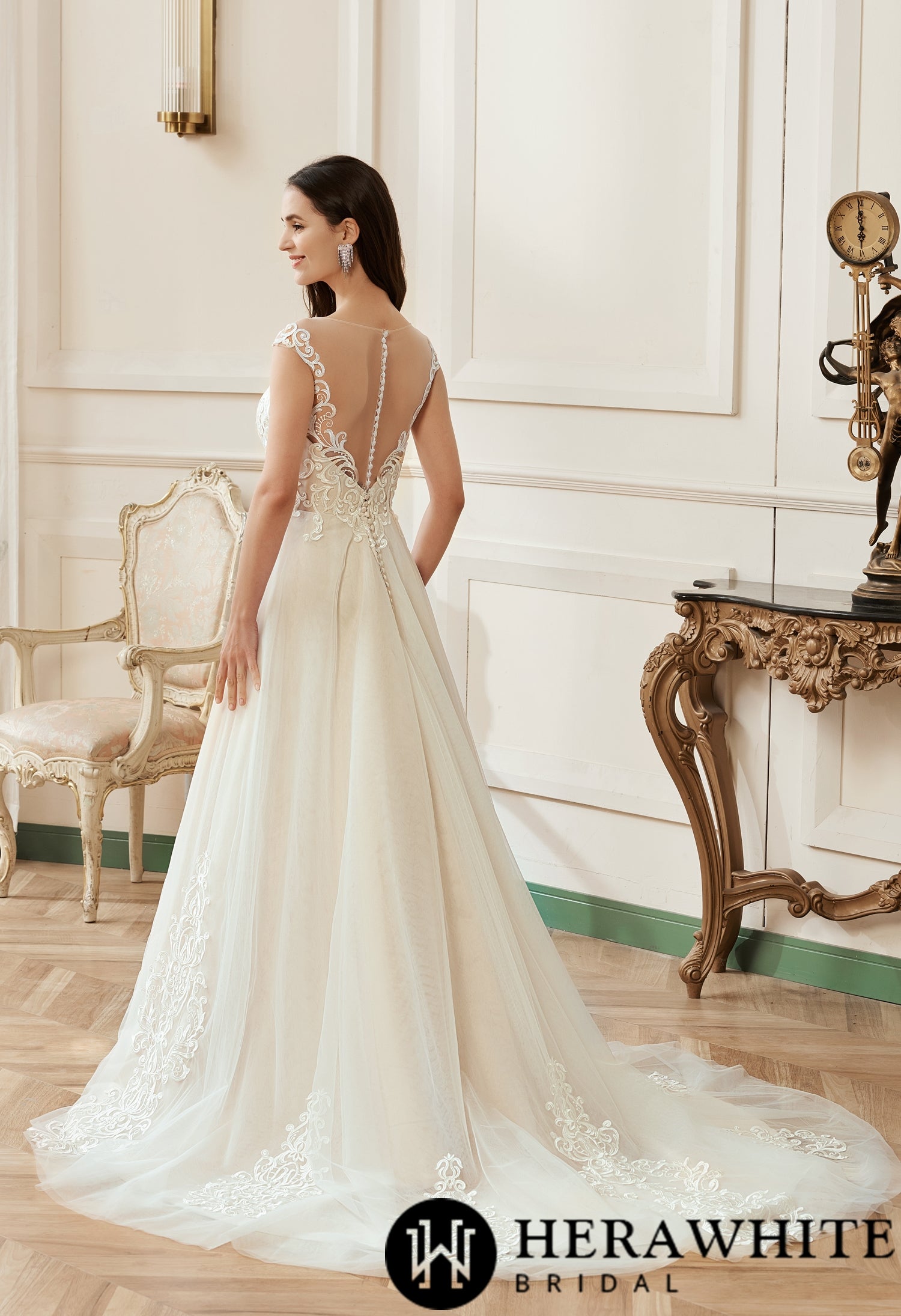 Illusion A-Line Scoop Neckline Lace Bridal Gown - Wäre Rare