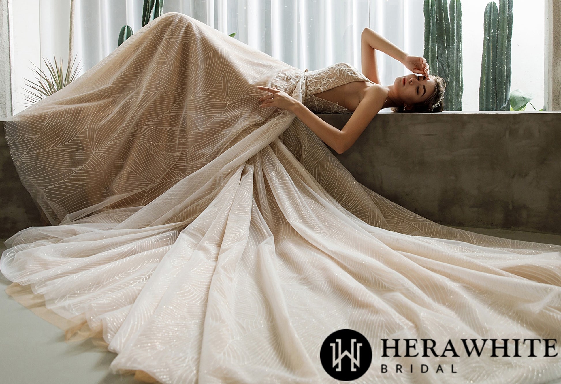 Shimmery Sequined Lace A-line Wedding Dress With Long Train - Wäre Rare