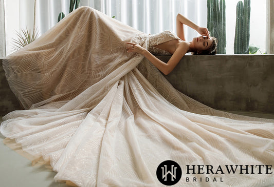 Shimmery Sequined Lace A-line Wedding Dress With Long Train - Wäre Rare