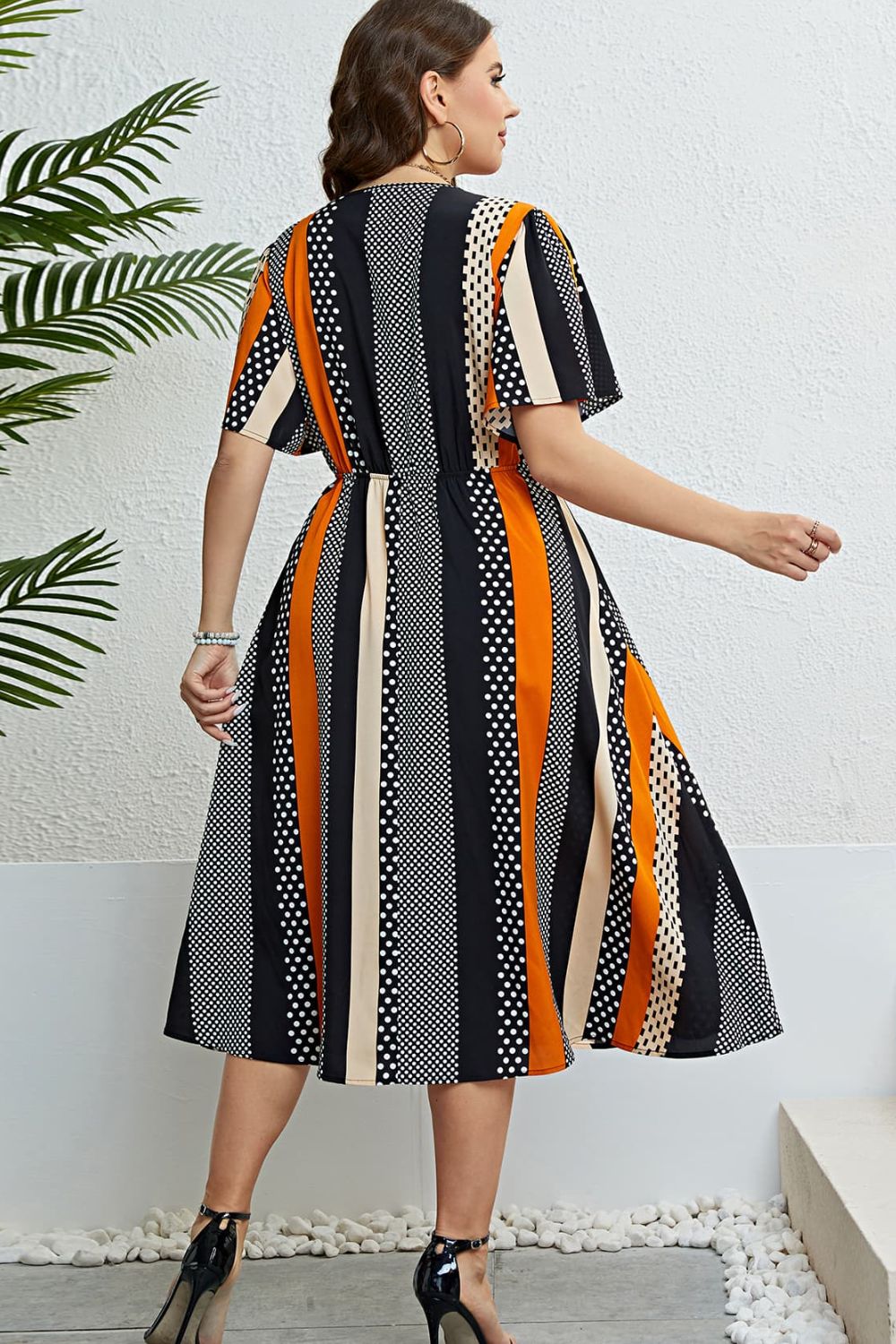 MIXED PRINT STRIPED FLUTTER DRESS