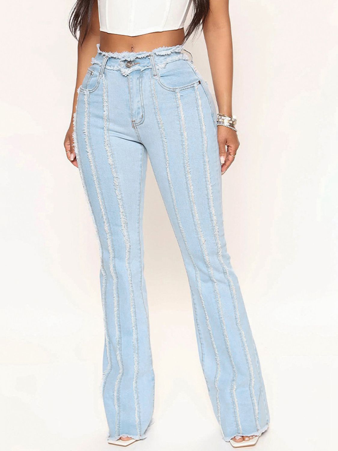 Striped Raw Hem Jeans Wäre Rare