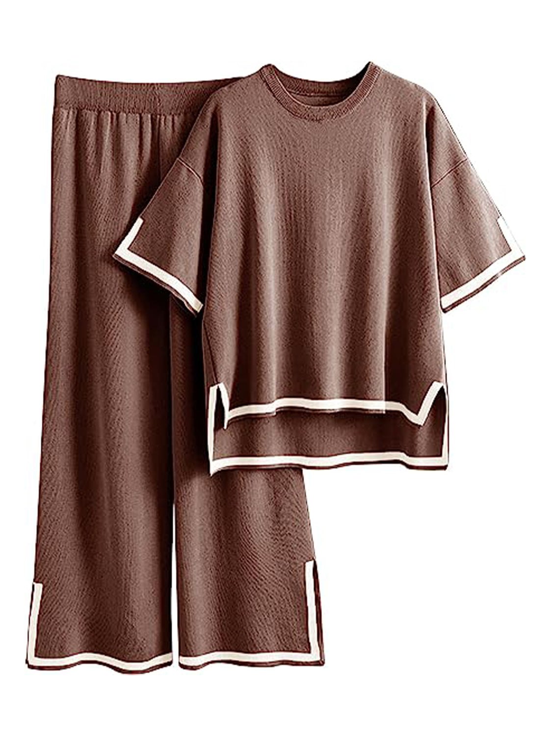 Contrast Knit Pants Set