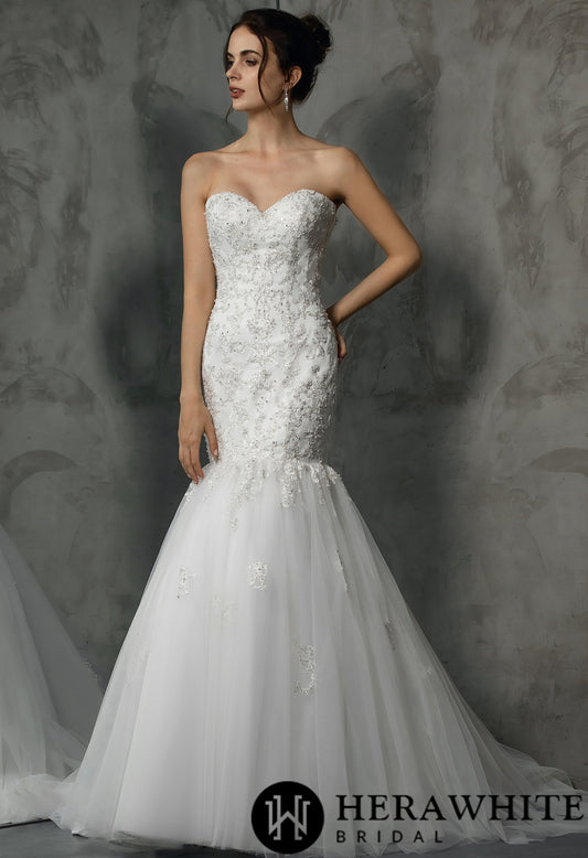 Classic Strapless Heavy beading Appliqués Mermaid Wedding Dress - Wäre Rare