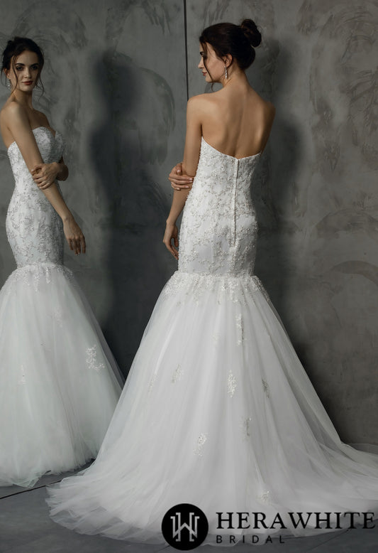 Classic Strapless Heavy beading Appliqués Mermaid Wedding Dress - Wäre Rare