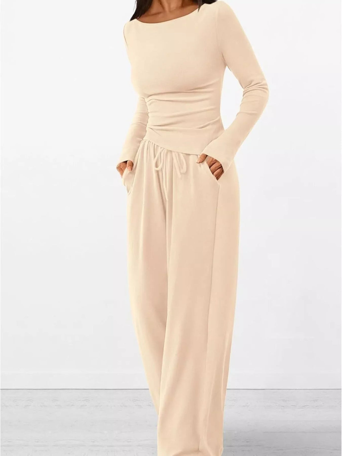 Long Sleeve Top and Wide Leg Pants Set Simply Love