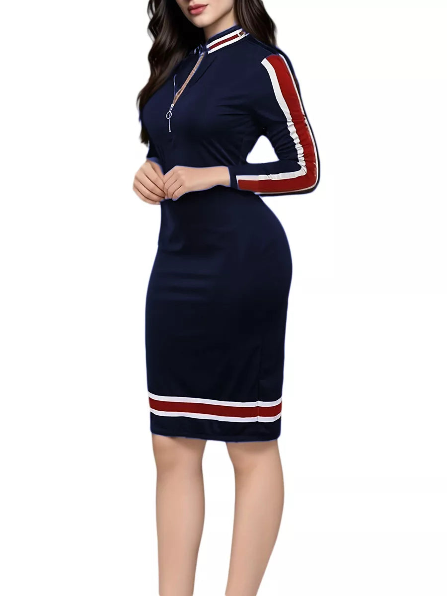 Striped Bodycon Long Sleeve Dress Lady Ros