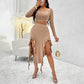 Women's Long Sleeve Round Neck Pleated Dress Suit - Solid Color Elegant Ruffle Outfit WARE RARE JUSA
