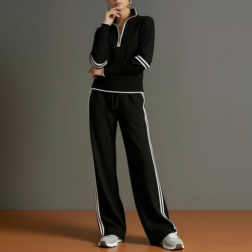 Women's Half-Zip Striped Sweatshirt & Wide-Leg Pants Set MERIDGE