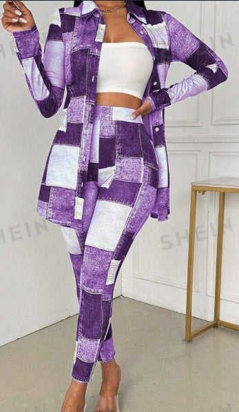 Denim Effect Pants Set