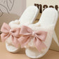 White Bow Knot Decor Open Toe Plush Slippers YNIQUE