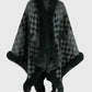 Checkered Faux Fur Trim Poncho Trendsi