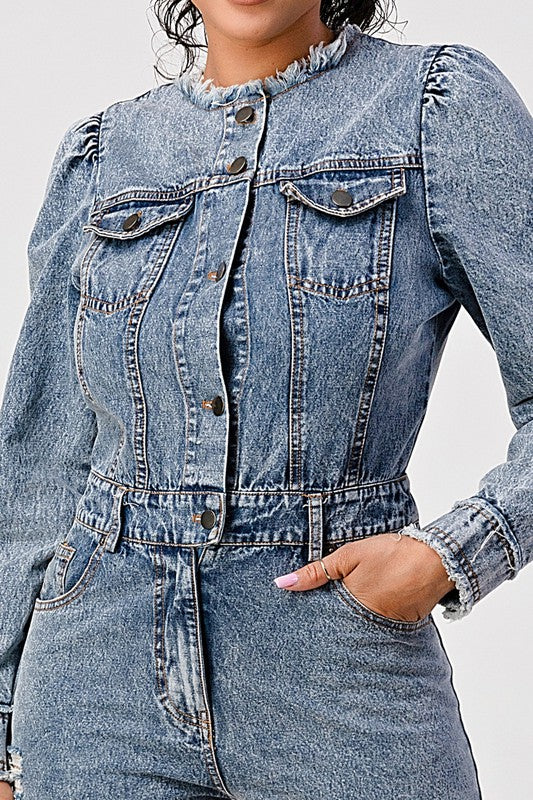 LONG SLEEVE DENIM ROMPER Athina